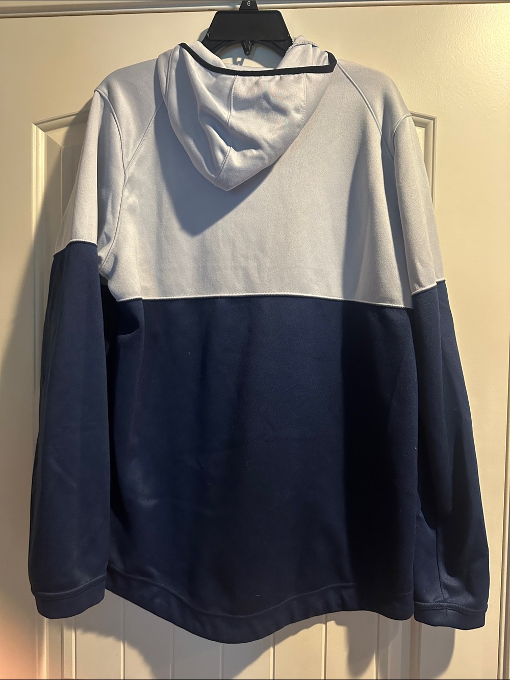 Nike Two-Tone Hoodie in Light Gray and Navy with Red Swoosh - Picture 3 of 4